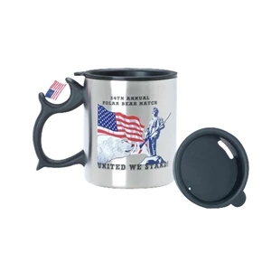 Spinner Mug(tm) - Stainless Steel 15 Oz Mug, Lid And Spinner Bead On Top Of Black Handle