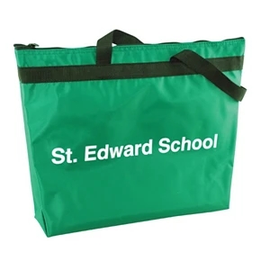 Zippered Nylon Tote Bag With Web Handles, W 14" X 11" X 3" Gusset Bottom