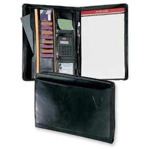 Atlantis - Zippered Leather Calculator Portfolio Features Dual Power Calculator, And Id Window