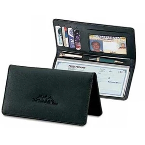 Classic Valueplus - Simulated Leather Checkbook Cover With I.d. Window And Elastic Pen Loop