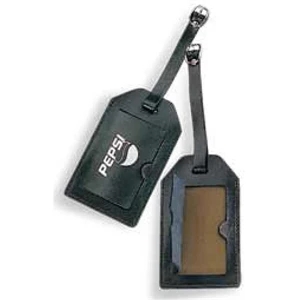 Concord - Black - Leather Luggage Tag With Shiny Silver Hardware And Covered I.d. Window