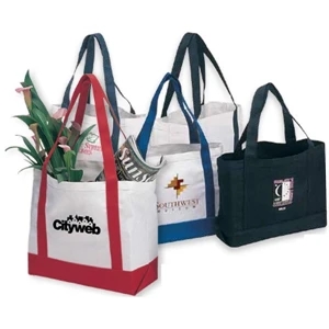 Black-white - Nautical 13 Oz. Canvas Tote Bag With Large Main Compartment And Wrap Around Handles