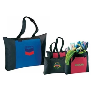 Poshaccents - Black - Canvas Tote Bag With Black Trim On Body And Handles And A Zippered Main Compartment
