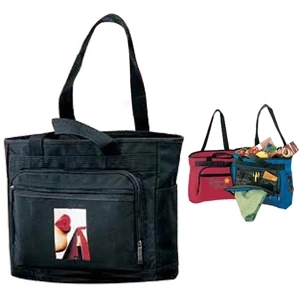 Black - Polyester Canvas Downtown Tote Bag With A Zippered Main Compartment
