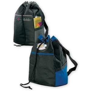 Malibu - Gray Accent Color - Polyester Canvas Drawstring Backpack With Attention Getting Color Accents