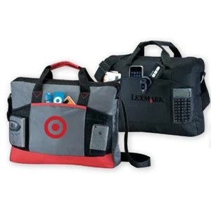 Black Poly Canvas Bag With Two Mesh Tight Pockets And Large Pouch On Front Panel