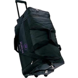 Black 600 Denier Polyester Canvas Rolling Duffel Bag With Telescoping Handle