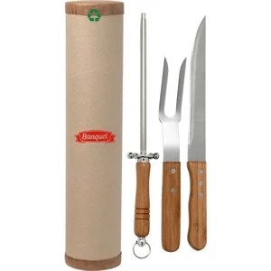 Eco Homestyles (tm) - Stainless Steel And Bamboo Set With Carving Knife, Fork And Sharpener