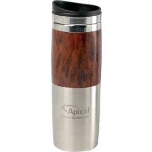 13 Oz Contrast Wood Tumbler With Wood Grain Finish And Stainless Steel Bands
