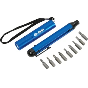 Tool Zone (tm) Slimline - Driver/light Set With Flashlight And 9 Screwdriver Bits