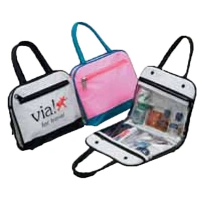 Montego Bay - Nylon Cosmetic Bag Folds Open For Convenient Access With Clear Vinyl Zipper,closeout