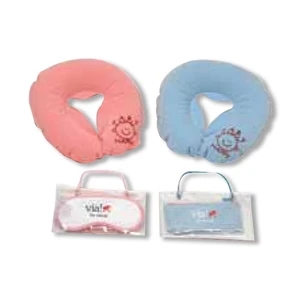 Soft Flocked Inflatable Pillow With Matching Satin Eyemask, Blank, Closeout