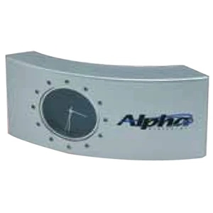 Curved Desk Clock With Solid Brass Core, Satin Finish And Swiss Movement, Closeout