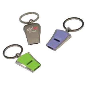 Safety Alert - Pearl Nickel Plated Whistle On Key Ring With Contrasting Molded Insert, Closeout