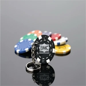 Poker Chip Key Ring, Feature 11.5 Gram Heavyweight Clay Composite Poker Chip