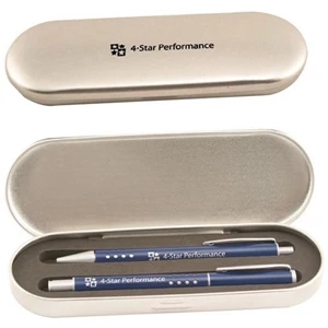 Techna - Pen Set With Ballpoint Pen And Roller Ball Pen In A Silver Gift Box