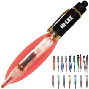 Light Glow - Black Barrel With Red Led Light - Ballpoint Pen With Matching Led Light In Transparent Barrel