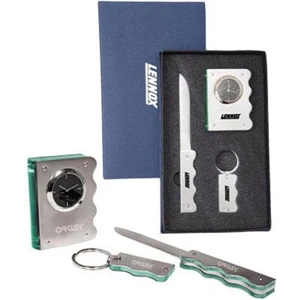 The Wave - Aluminum And Acrylic Desk Clock, Letter Opener And Key Ring Gift Set