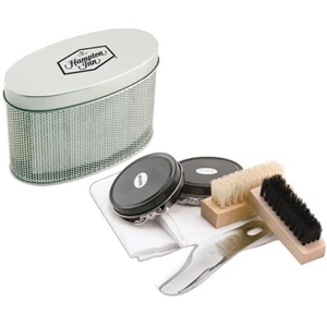Shoe Shine Kit With Polish, Two Brushes, Two Polishing Cloths And Shoehorn
