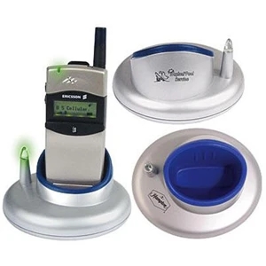 Cell Phone Alert Holder With Silver Finish And Navy Blue Rubber Interior