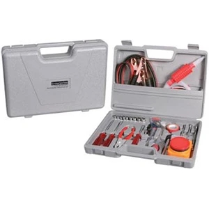 Auto Emergency Travel Kit With Flashlight, Jumper Cables, Assorted Fuses And More