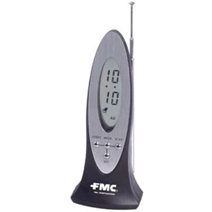 Vertically Stacked Clock/radio Tower With Metallic Silver Trim And Accents