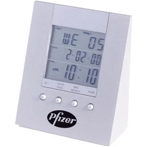 Time Wedge - Anodized Aluminum Wedge Shape Desk Clock With Day, Date And Time Lcd Display