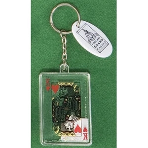 Floating Cards Key Tag With Four Aces And Dollar Sign Cards In Clear Liquid