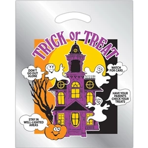 Silver Halloween Bag With Imprint Of "trick Or Treat" And Haunted House With Ghosts