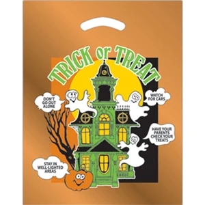 Orange Halloween Bag With Imprint Of "trick Or Treat" And Haunted House With Ghosts