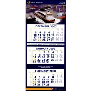 Four Panel Wall Calendar With Three Separate Monthly Pads. European Styling