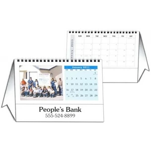 8.5" X 6" - Custom Tent Desk Calendar With 12 Different Full Color Photos And Wire-o Binding