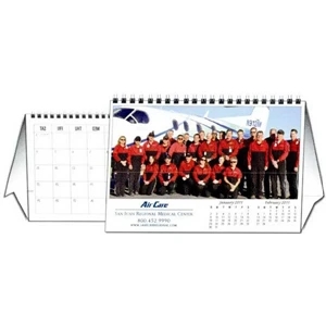 8.5" X 5.5" - Custom Tent Desk Calendar With 12 Different Full Color Photos And Wire-o Binding