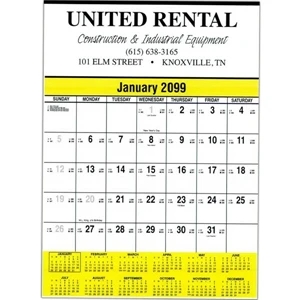 Contractor's 12 Sheet Calendar With 2 1/2" Memo Squares Is Tinned At Top