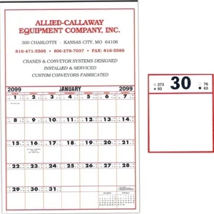 19" X 28" - Super Size 12 Sheet Contractor's Calendar With 2 3/4" Memo Square And Tinned At Top