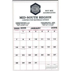 21" X 32" - Super Size 12 Sheet Contractor's Calendar With 2 3/4" Memo Square And Tinned At Top