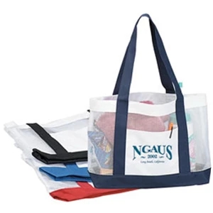 Two Tone Mesh Tote Bag With Large Front Pocket And Hand And Shoulder Strap