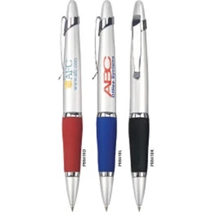 Twist-action Ballpoint Pen With Colored Soft Rubber Grip And Brass Barrel