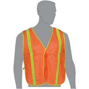 Orange - Mesh 100% Fluorescent Polyester Safety Vest With 1" Wide Pvc Stripes