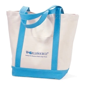 Tile Blue - Cotton Boat Tote With Roomy Main Compartment And Front Pocket