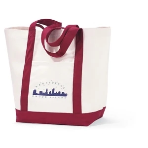 Burgundy - Cotton Boat Tote With Roomy Main Compartment And Front Pocket