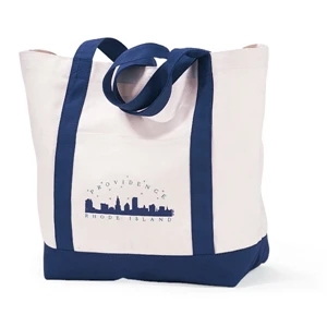 Navy Blue - Cotton Boat Tote With Roomy Main Compartment And Front Pocket