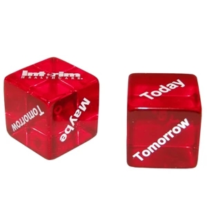 Decision Maker Dice, 5 Sides Imprinted With: Yes, No, Maybe, Tomorrow And Today