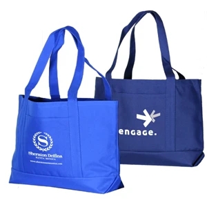 Solid Color 600d Polyester Tote With Front Slip Pocket And 22" Fabric Handles