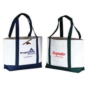 Two Tone 600d Polyester Tote With Front Slip Pocket And 22" Fabric Handles