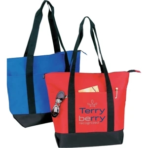 Large Zippered Tote Bag With Top Zipper Closure, Interior Slip Pocket, Polyester