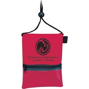 Neck Wallet With Pen Loop, Zippered Top Pocket, Clear Front Pocket, And Back Pocket