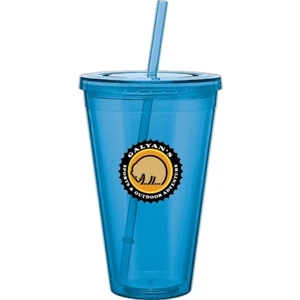 Spirit - Aqua - 24 Oz Acrylic Double Wall Tumbler With Threaded Lid And Matching Straw