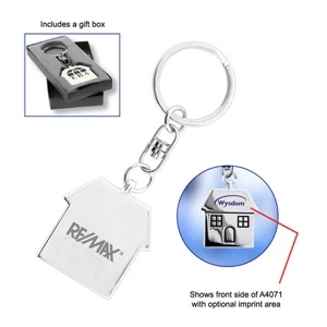 Casa - 50 Working Days - A Polished Chrome Metal House Shaped Key Chain With Black Infill Around The Windows