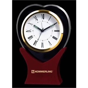 Heart Shapes Glass Desktop Alarm Clock With Wooden Base And Roman Numerals
